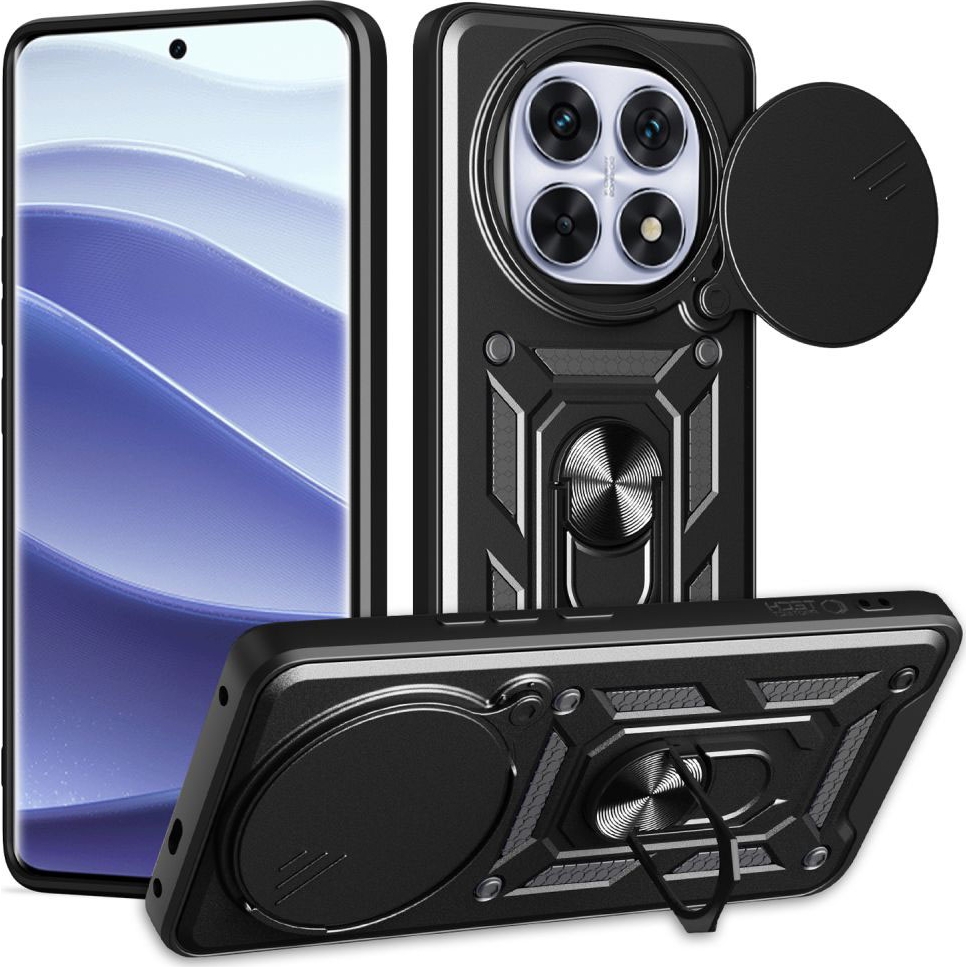 Etui z uchwytem na palec do Xiaomi Redmi Note 14 Pro Plus 5G Tech-Protect Camshield Pro, czarne